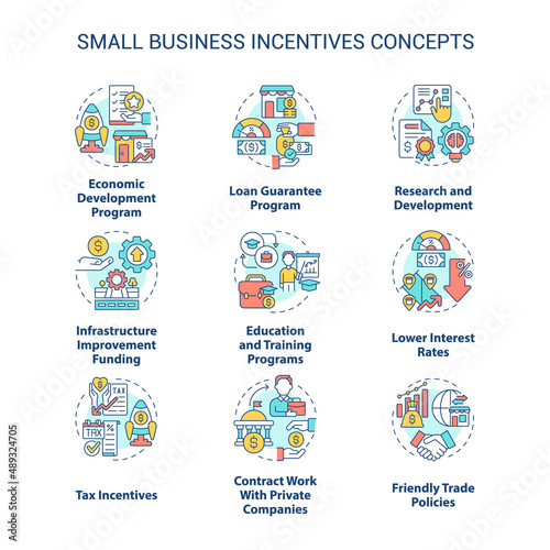 Small business incentives concept icons set