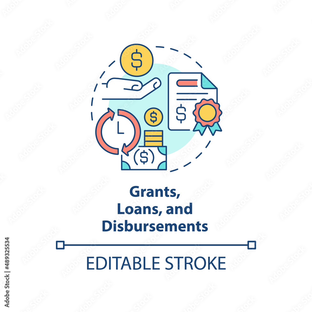 Grants, loans and disbursements concept icon Grants, loans and disbursements concept icon