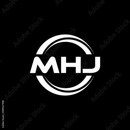 MHJ letter logo design with black background in illustrator, vector logo modern alphabet font overlap style. calligraphy designs for logo, Poster, Invitation, etc.	 photo