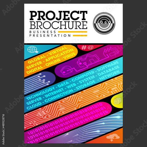 Couverture pour une brochure de technologie informatique, graphique, coloré et moderne.