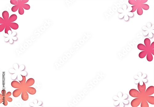 Vector background in paper cut style with pink and white flowers