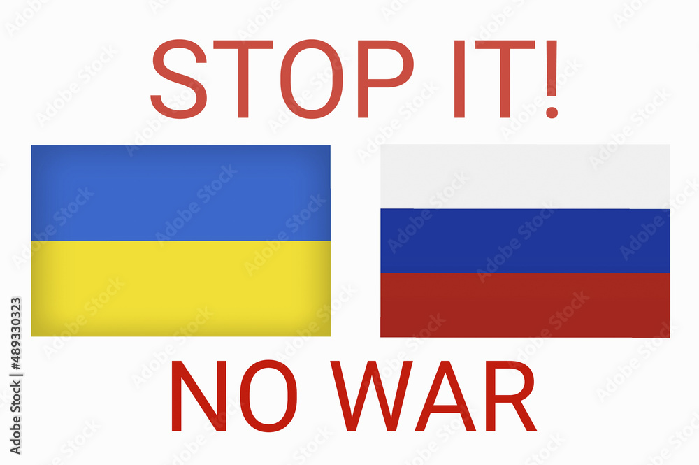 Russian and Ukrainian flags as symbols of war conflict Russian and Ukrainian flags as symbols of war conflict