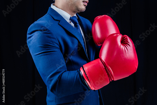 Businessman standing in boxing