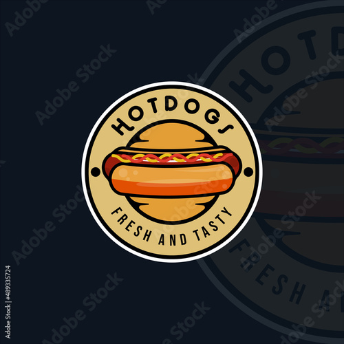 hotdog logo modern vintage vector illustration template icon graphic design. fast food sign or symbol with circle badge and lettering typography
