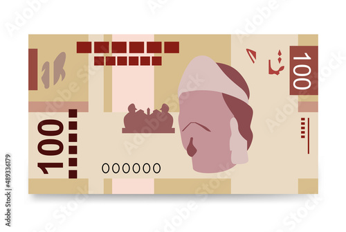 Mexican peso Vector Illustration. Mexico money set bundle banknotes. Paper money 100 MXN. Flat style. Isolated on white background. Simple minimal design.