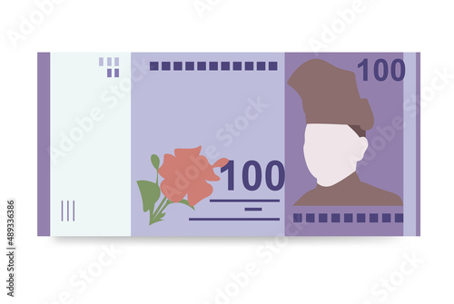 Malaysian Ringgit Vector Illustration. Malaysia, Indonesia, Philippines, Thailand, Vietnam money set bundle banknotes. Paper money 100 MYR. Flat style. Isolated on white background.