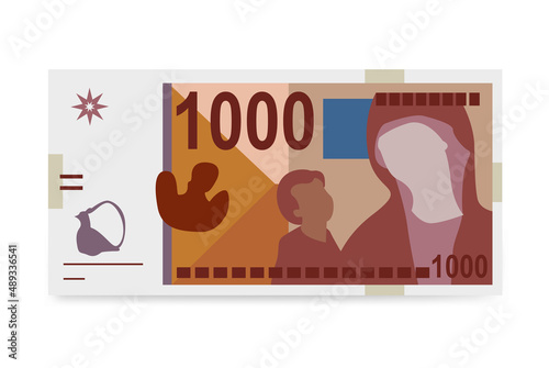 Macedonian Denar Vector Illustration. North Macedonia money set bundle banknotes. Paper money 1000 MKD. Flat style. Isolated on white background. Simple minimal design.