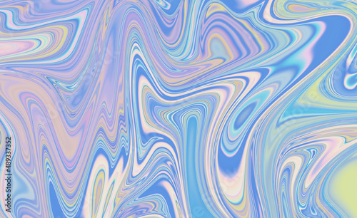 Abstract textured iridescent multicolored liquid background in blue tones.