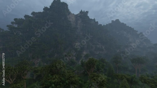 Wallpaper Mural Mountain rock with trees and pouring rain
 Torontodigital.ca