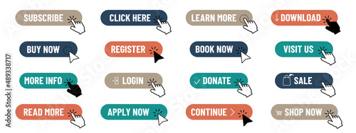 Interaction Buttons For Social Media, Business, Online Shopping - Vector Illustrations Set Isolated On White Background