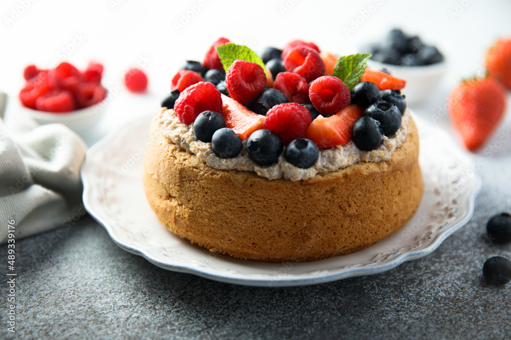 Homemade berry cake with cream filling