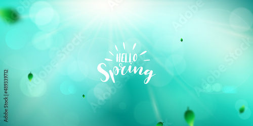 vector spring banner background with spring text and bright bokeh light element vector illustration