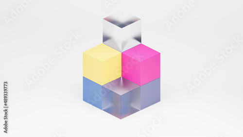 Colorful cubes elements in Glassmorphism  style 3d render