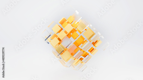 Фотография Cube with separated elements in Glassmorphism  style 3d render