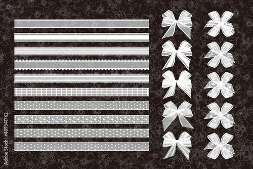 Принти на полотні Ribbon　Organdy　リボン　オーガンジー　白色、セット