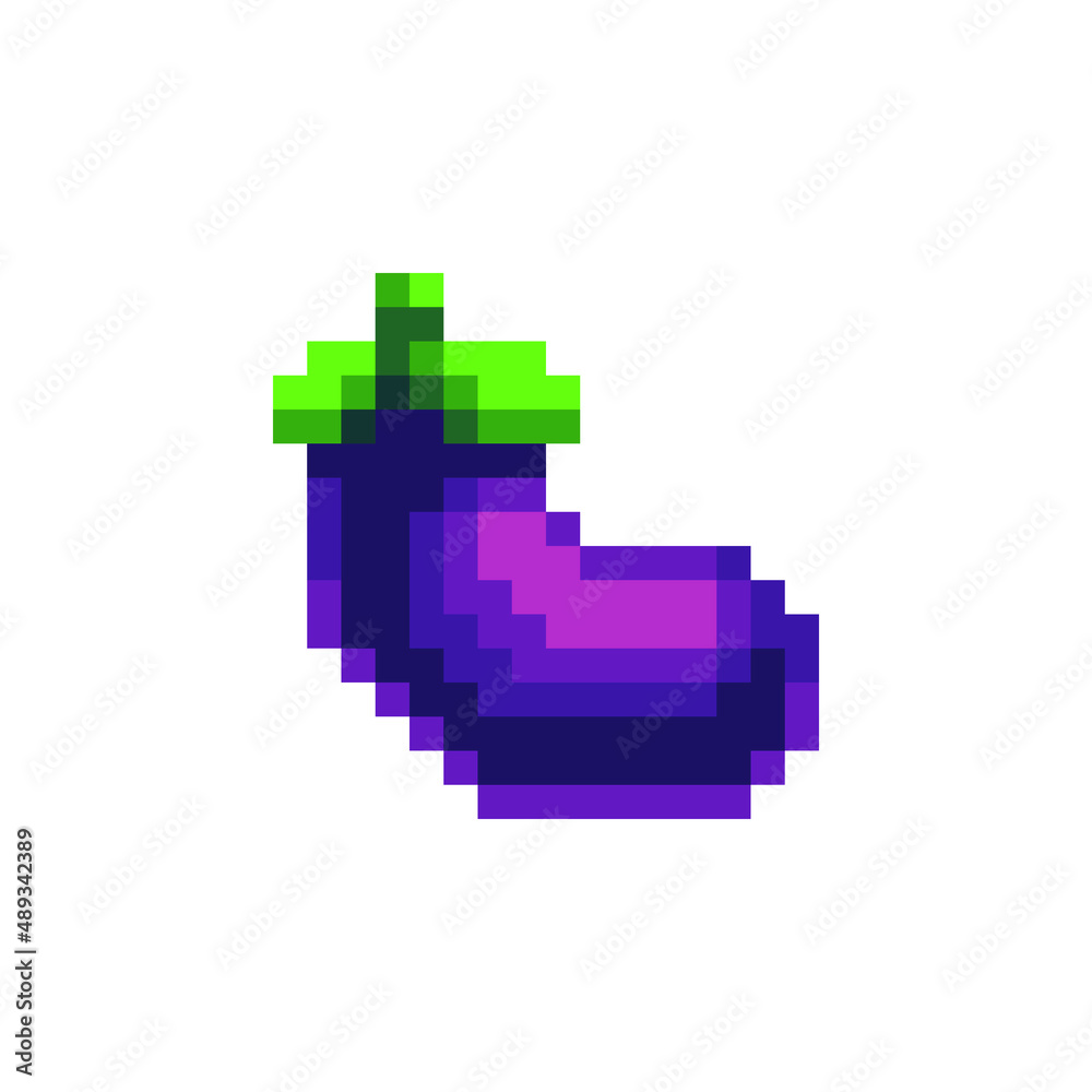 Eggplant pixel art icon. Vegetables isolated vector illustration. Design for stickers, logo, mobile app. Video game assets 80s 8-bit sprite sheet.