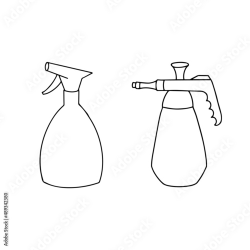 Hand drawing water sprayer. Watering of plants. Isolated on a white background.