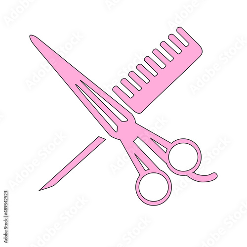 grooming salon logo scissors and comb in pink tint