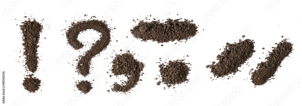 Dirt, punctuation marks, soil isolated on white, clipping path Dirt, punctuation marks, soil isolated on white, clipping path