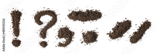 Dirt, punctuation marks, soil isolated on white, clipping path