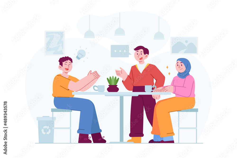 Discussion concept vector Illustration idea for landing page template, Social conversation arranging agreement, speaking dialogue as communication online, information sharing, Hand drawn Flat Style Discussion concept vector Illustration idea for landing page template, Social conversation arranging agreement, speaking dialogue as communication online, information sharing, Hand drawn Flat Style