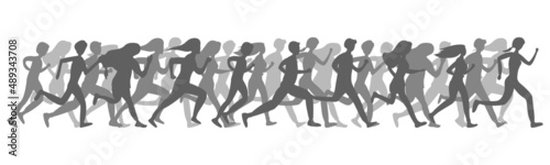 Crowd of people running. Gray silhouettes for banners. Sports events. Marathon. Fitness. Vector