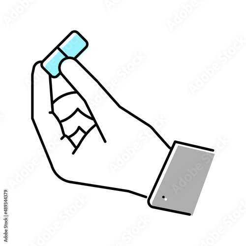 hand holding probiotics drug color icon vector illustration