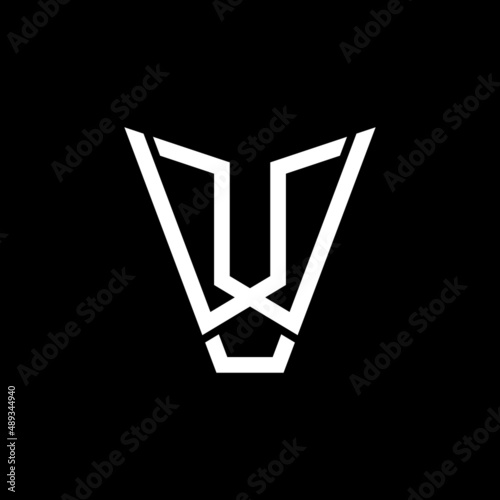 letter V lion with line style logo design