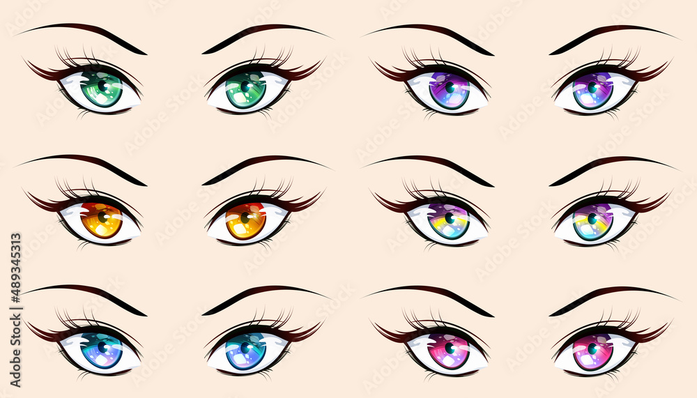 Set girl eyes in manga style separated from background.