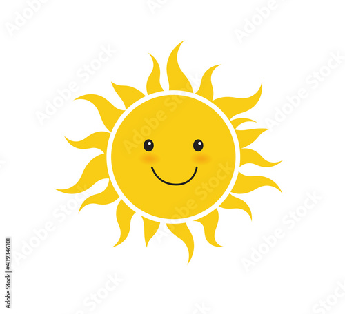 Smiling sun. Sun character on white background. Emoji icon. Vector illustration.