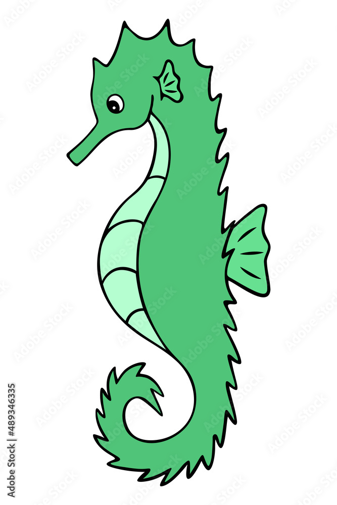 Sea Horse. Green horse. Fish of the needle-like order. Master of disguise. Color vector illustration. Isolated background. Ocean dweller. Cartoon style. Idea for web design. Sea Horse. Green horse. Fish of the needle-like order. Master of disguise. Color vector illustration. Isolated background. Ocean dweller. Cartoon style. Idea for web design.
