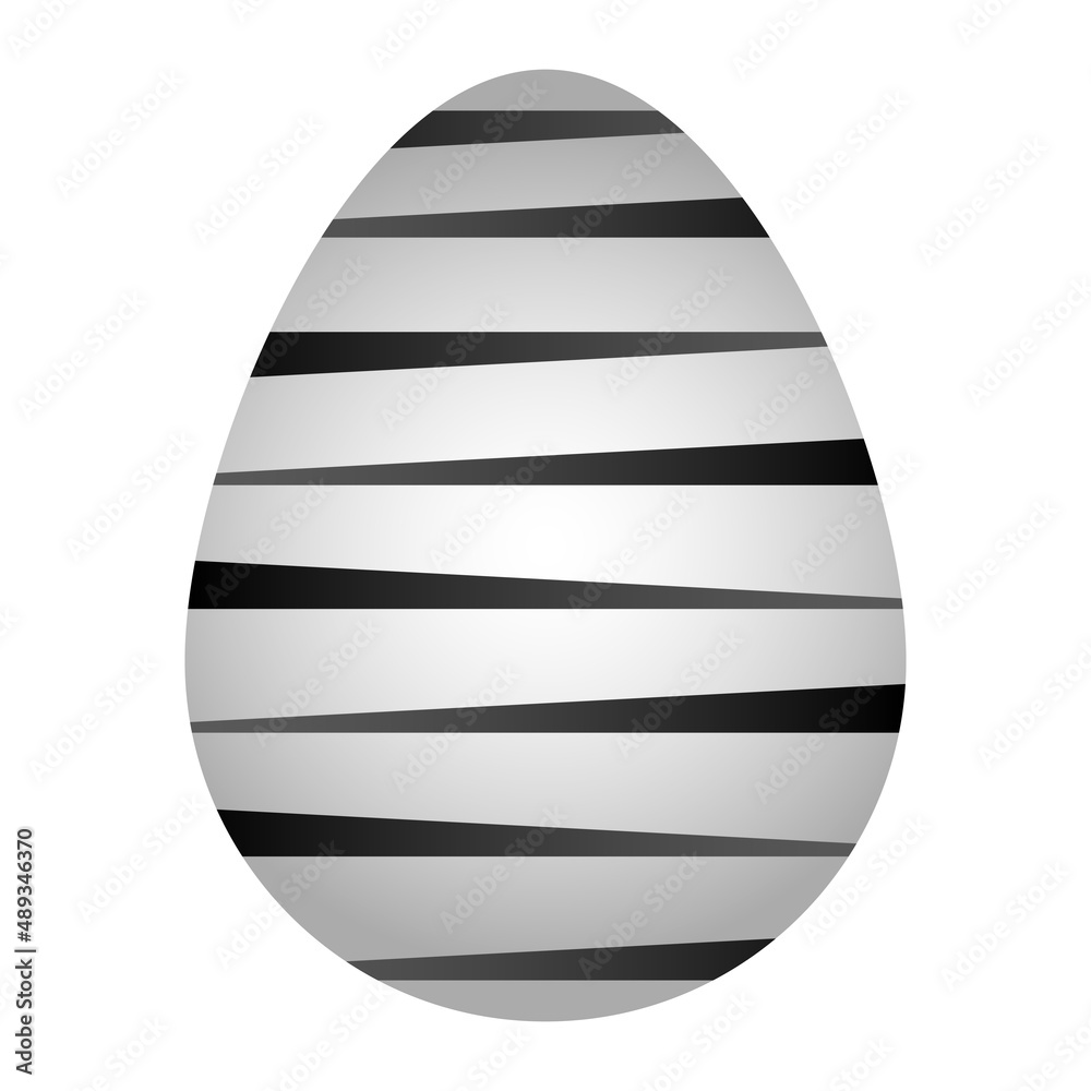Easter egg. White chicken egg. Ornament in the form of black stripes. Color vector illustration. Flat style. Isolated background. Festive print. Idea for web design, invitations, postcards. Easter egg. White chicken egg. Ornament in the form of black stripes. Color vector illustration. Flat style. Isolated background. Festive print. Idea for web design, invitations, postcards.