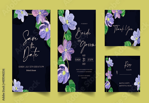 watercolor hand-drawn floral wedding invitation card set