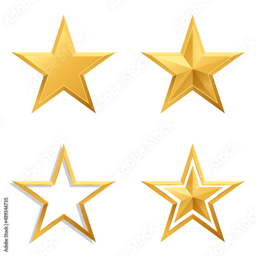 Star, set of realistic golden stars. Vector, cartoon illustration.