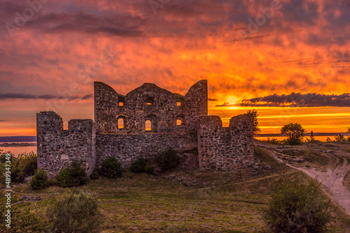 Ruins of Brahehus Castle during a beautiful sunset, Sweden