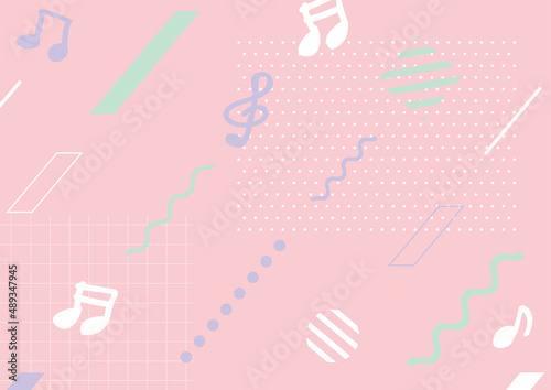 可愛らしい配色の音符　幾何学模様背景