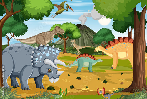 Dinosaur in prehistoric forest scene