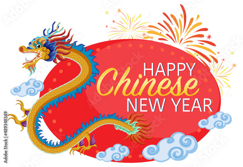 Chinese new year design with dragon and fireworks