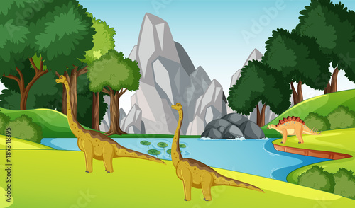Dinosaur in prehistoric forest scene
