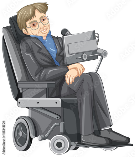 Stephen Hawking cartoon character on white background photo
