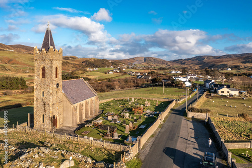 Aerial view of the Church of Ireland in Glencolumbkille - Republic of Ireland photo