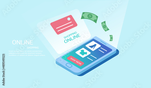 Shopping online on smart phone.pay money on credit card.