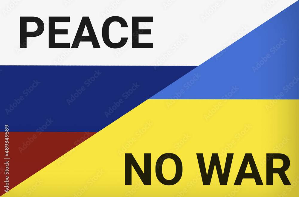 Russian and Ukrainian flags as symbols of war conflict Russian and Ukrainian flags as symbols of war conflict