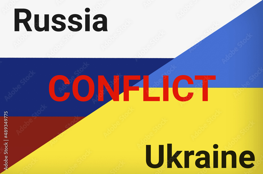Russian and Ukrainian flags as symbols of war conflict Russian and Ukrainian flags as symbols of war conflict