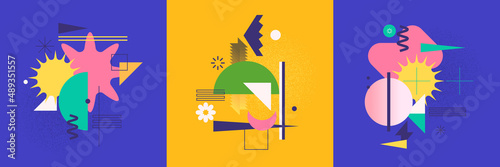 Abstract geometric background. Design poster with the flat figures. A stylish template for further creativity.