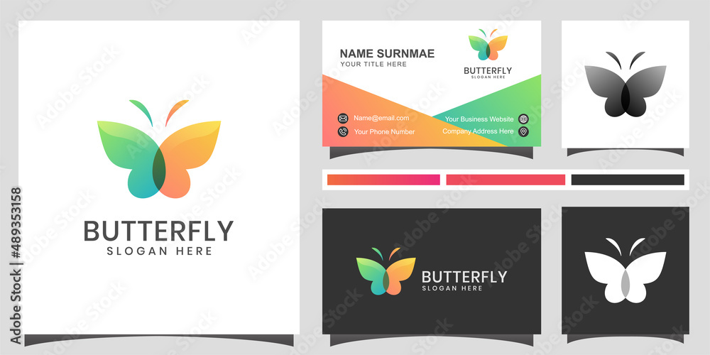 beauty butterfly abstract logo element for fashion, spa, beauty woman, identity design with business card