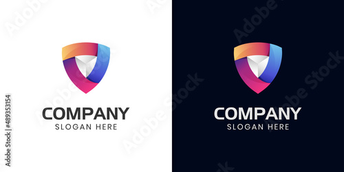 gradient defense shield logo for protection symbol, internet data security logo design