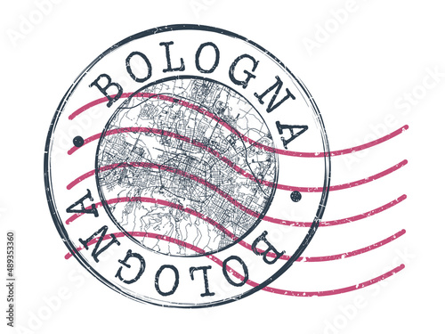 Bologna, Italy Stamp Map Postal. Silhouette Seal Roads and Streets. Passport Round Design. Vector Icon. Design Retro Travel National Symbol.
