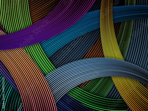 Abstract colorful wavy lines, cable, sheaf of wire stipe background design concept.