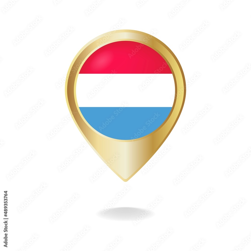 Luxembourg flag on golden pointer map, Vector illustration eps.10 Luxembourg flag on golden pointer map, Vector illustration eps.10